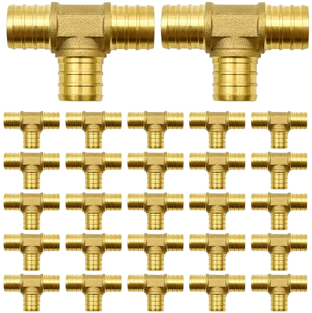 Main image of 25 Pack 3/4" PEX Fittings, Brass Tee Fittings for PEX Tubing Pipe