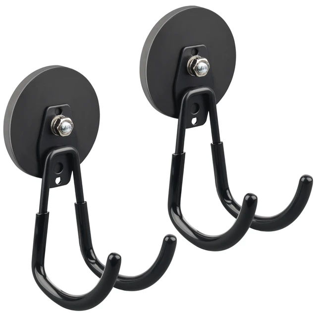 Alt view image 2 of 7 - Strong Magnetic Hooks,2 Pack Heavy Duty Large Magnetic Hooks for Extension Cord, Cable, Hose, Power Cord,Rope,Drill,Jig Saw,Circular Saw,Garden Lawn Tools (Black/3.46inch)