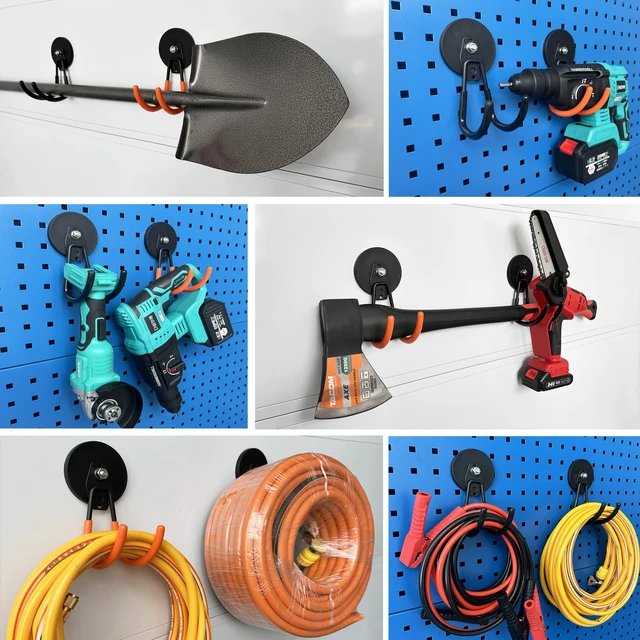 Alt view image 5 of 7 - Strong Magnetic Hooks,2 Pack Heavy Duty Large Magnetic Hooks for Extension Cord, Cable, Hose, Power Cord,Rope,Drill,Jig Saw,Circular Saw,Garden Lawn Tools (Black/3.46inch)