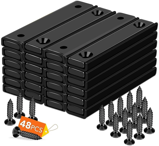 Main image of Magnets Strips,24 Packs 80 LBS Countersunk Hole Magnet with Screws Black Heavy Duty Magnetic Plate with Rare Earth Neodymium for Cabinet Bar Flat Wall Door in Classroom Bedroom and Office