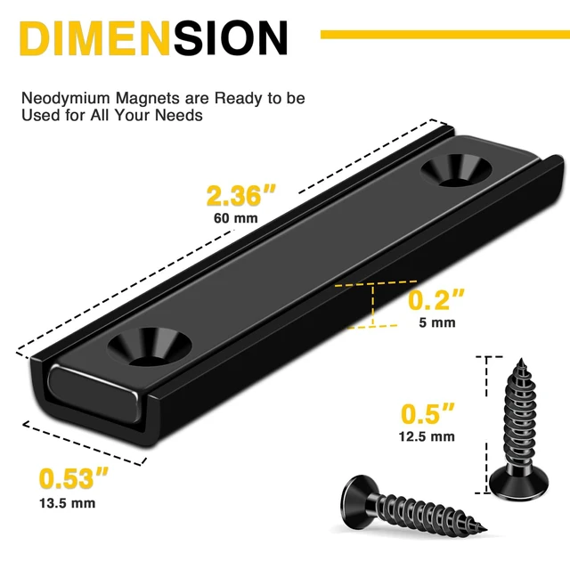 Alt view image 3 of 6 - Magnets Strips,24 Packs 80 LBS Countersunk Hole Magnet with Screws Black Heavy Duty Magnetic Plate with Rare Earth Neodymium for Cabinet Bar Flat Wall Door in Classroom Bedroom and Office