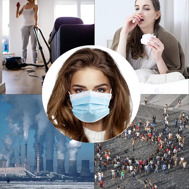 Alt view image 7 of 7 - 100Pcs Disposable Face Masks, Blue Face Mask, 3 Ply Disposable Mask Breathable Mask with Elastic Ear Loops for Adults, Great for Outdoors, Home, Office, School