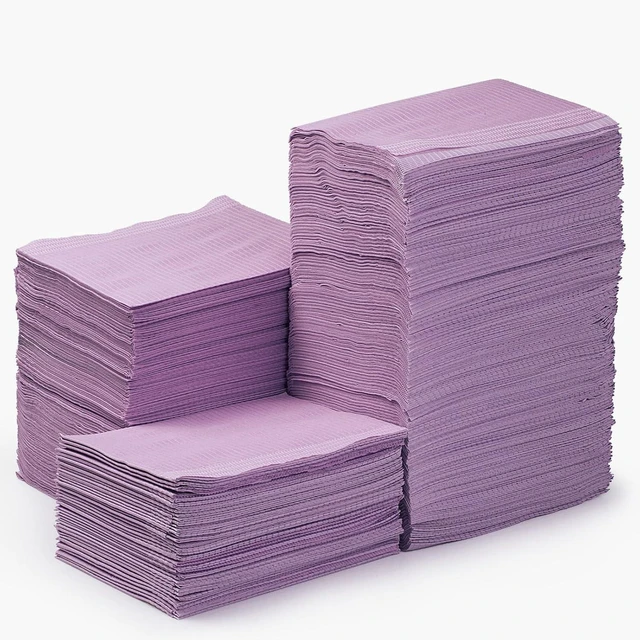 Main image of 250 Pack Dental Bibs, 3-Ply Purple Dental Bibs Disposable Tattoo Bibs, 13" x 18" Tray Covers