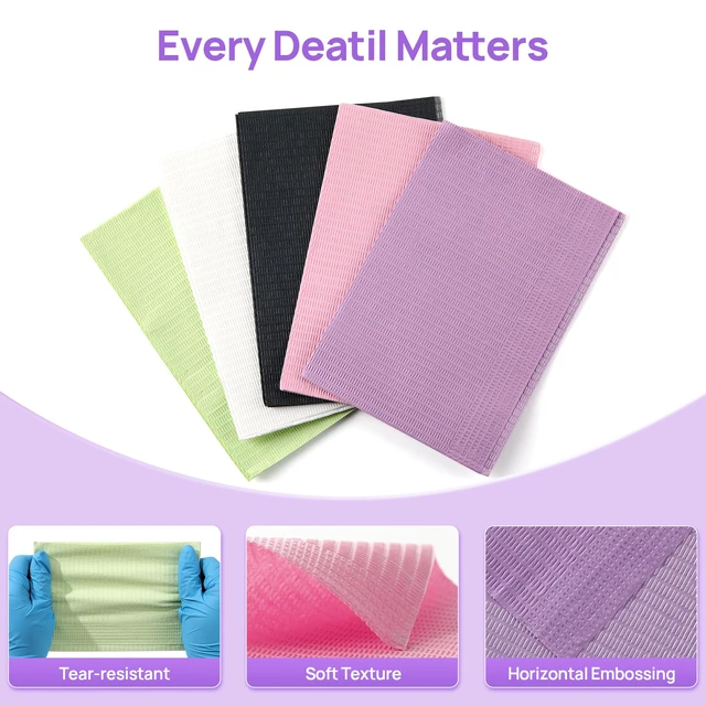 Alt view image 3 of 7 - 250 Pack Dental Bibs, 3-Ply Purple Dental Bibs Disposable Tattoo Bibs, 13" x 18" Tray Covers