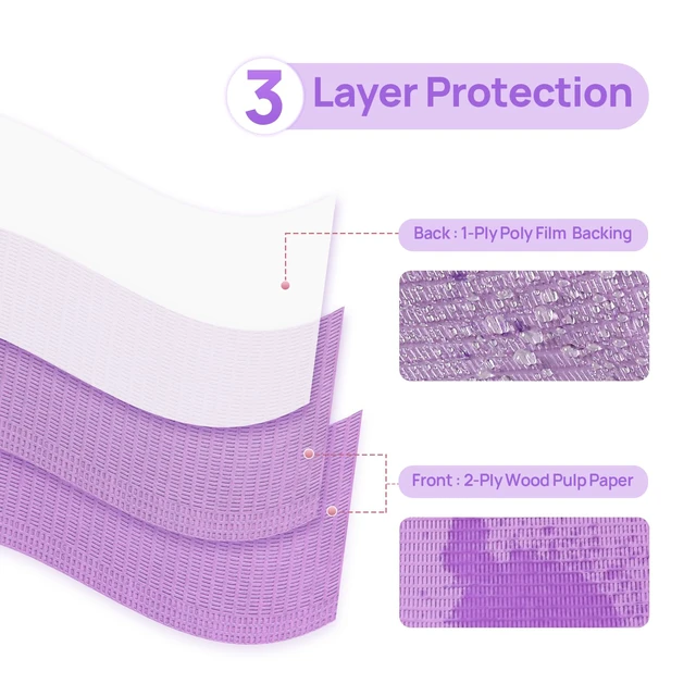 Alt view image 2 of 7 - 250 Pack Dental Bibs, 3-Ply Purple Dental Bibs Disposable Tattoo Bibs, 13" x 18" Tray Covers