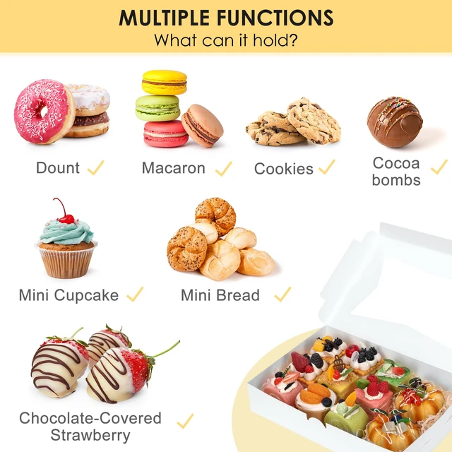 Alt view image 3 of 7 - 48pcs Cookie Boxes with 3 Style Window, 12x8x2.5In Bakery Boxes Food-grade White Treat Boxes, Dessert Boxes for Chocolate Covered Strawberries, Desserts and Cookies, with 4pcs Stickers