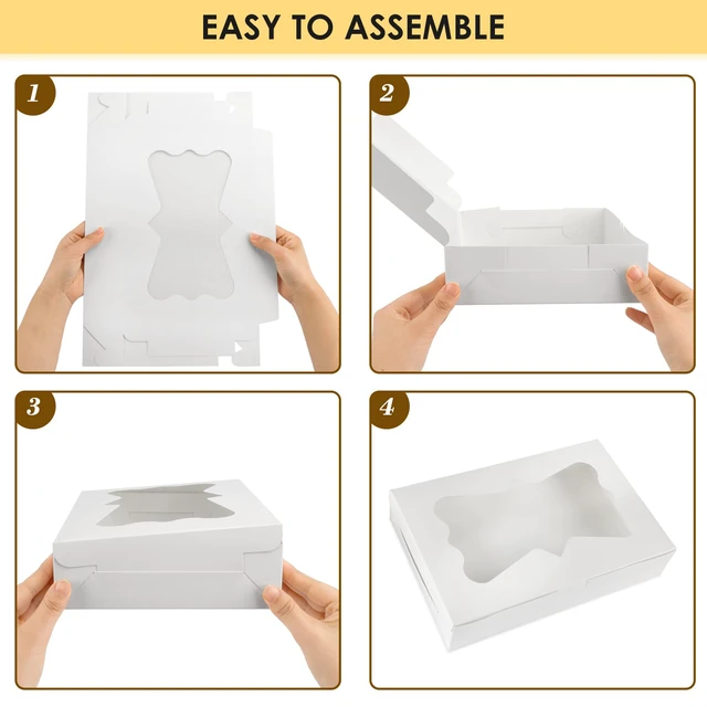 Alt view image 4 of 7 - 48pcs Cookie Boxes with 3 Style Window, 12x8x2.5In Bakery Boxes Food-grade White Treat Boxes, Dessert Boxes for Chocolate Covered Strawberries, Desserts and Cookies, with 4pcs Stickers
