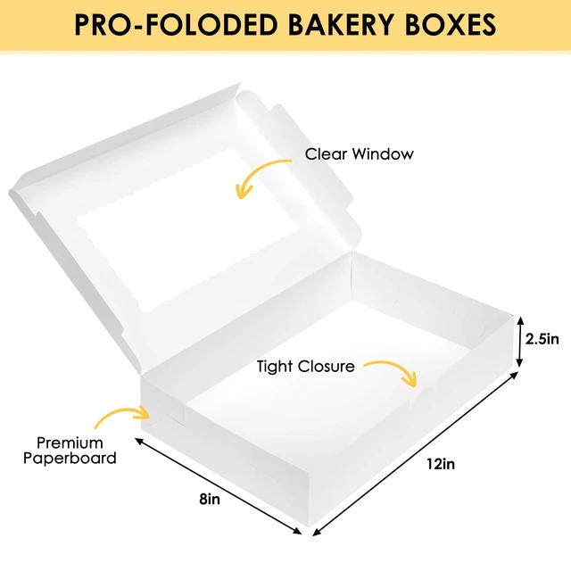 Alt view image 5 of 7 - 48pcs Cookie Boxes with 3 Style Window, 12x8x2.5In Bakery Boxes Food-grade White Treat Boxes, Dessert Boxes for Chocolate Covered Strawberries, Desserts and Cookies, with 4pcs Stickers