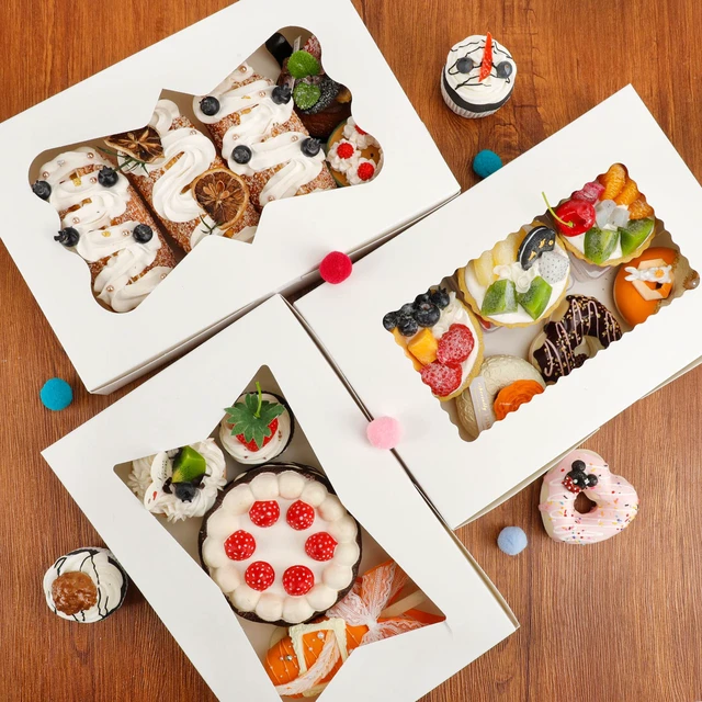 Alt view image 7 of 7 - 48pcs Cookie Boxes with 3 Style Window, 12x8x2.5In Bakery Boxes Food-grade White Treat Boxes, Dessert Boxes for Chocolate Covered Strawberries, Desserts and Cookies, with 4pcs Stickers