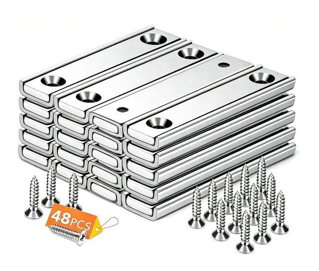 Main image of Magnets Strips,80 LBS 24 Packs Countersunk Hole Magnet with Screws Silver Heavy Duty Magnetic Plate with Rare Earth Neodymium for Cabinet Bar Flat Wall Door in Classroom Bedroom and Office