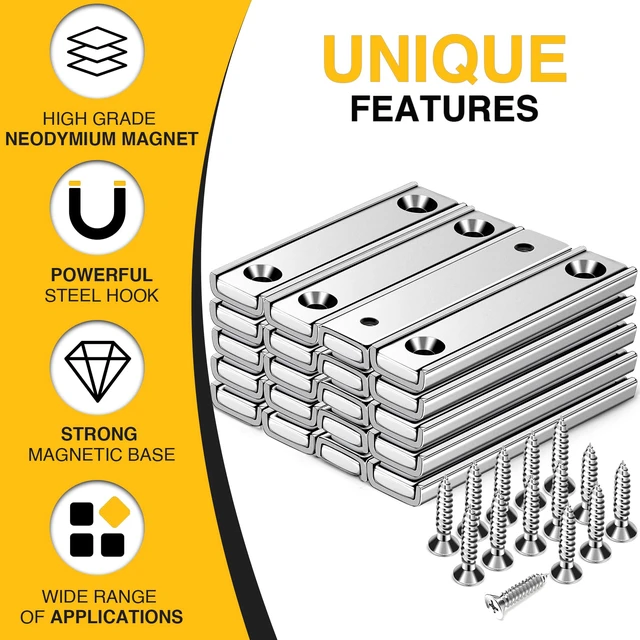 Alt view image 3 of 6 - Magnets Strips,80 LBS 24 Packs Countersunk Hole Magnet with Screws Silver Heavy Duty Magnetic Plate with Rare Earth Neodymium for Cabinet Bar Flat Wall Door in Classroom Bedroom and Office