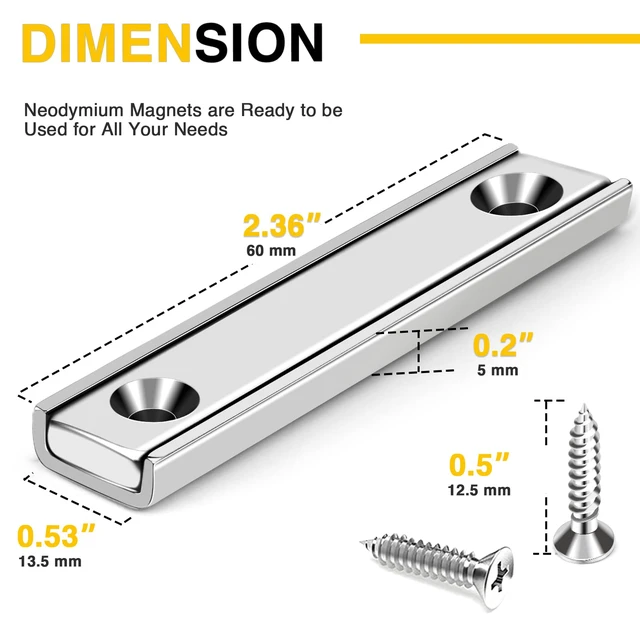 Alt view image 4 of 6 - Magnets Strips,80 LBS 24 Packs Countersunk Hole Magnet with Screws Silver Heavy Duty Magnetic Plate with Rare Earth Neodymium for Cabinet Bar Flat Wall Door in Classroom Bedroom and Office