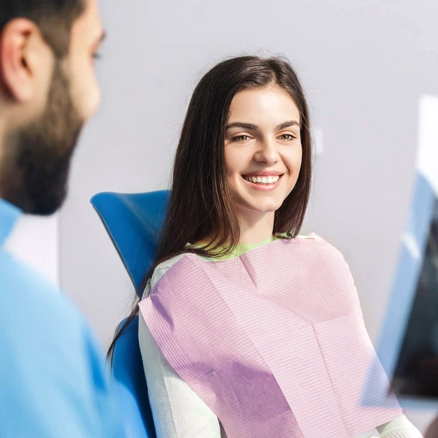 Alt view image 5 of 7 - 250 Pack Dental Bibs, 3-Ply Purple Dental Bibs Disposable Tattoo Bibs, 13" x 18" Tray Covers