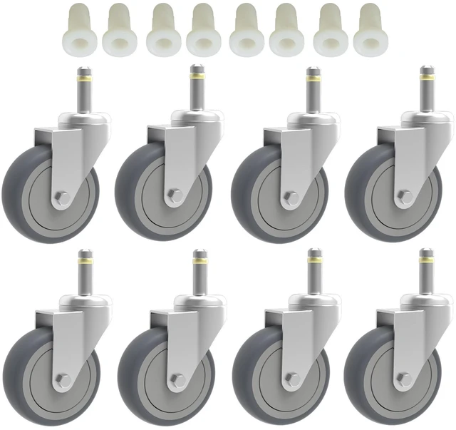 Main image of 3-Inch Swivel Stem Caster, 7/16-Inch Stem Diameter Rubber Wheel, Heavy Duty TPR Replacement Wheels for Rubbermaid Mop Bucket Cart Grill Casters - 8 Pack