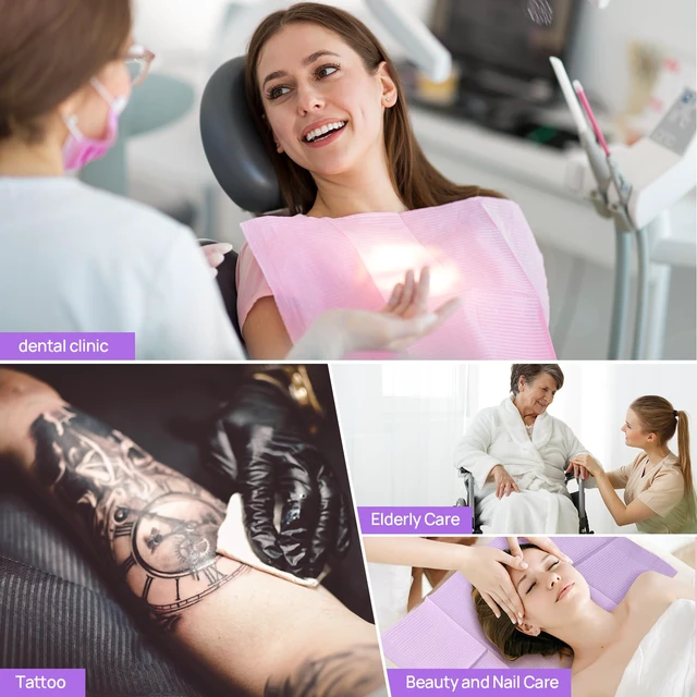Alt view image 7 of 7 - 250 Pack Dental Bibs, 3-Ply Purple Dental Bibs Disposable Tattoo Bibs, 13" x 18" Tray Covers