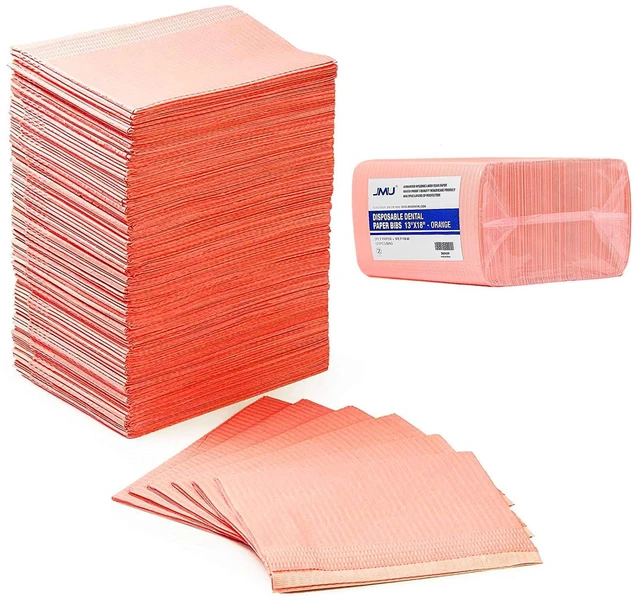 Alt view image 6 of 7 - Dental Bibs 250pack, Disposable Tattoo Bibs 3-Ply, 13" x 18", Orange Waterproof