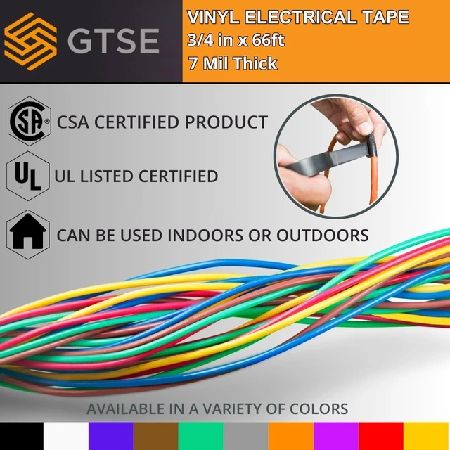 Alt view image 6 of 7 - Mixed Colors Electrical Tape 6 Rolls, 3/4in x 66ft, UL/CSA Listed Waterproof PVC Vinyl Tape, UL/CSA Listed, Self Adhesive - For Wire Insulation & Electrical Repairs