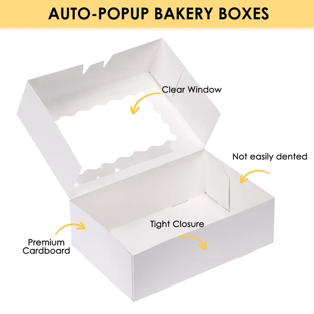 Alt view image 4 of 7 - 45pcs Cookie Boxes with Window, 9x6x3in Auto-Popup Bakery Boxes Food-grade Pastry Containers for Chocolate Covered Strawberries, Candy, Muffins, Donuts