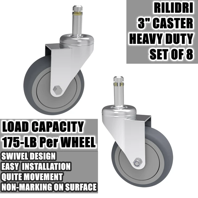 Alt view image 3 of 7 - 3-Inch Swivel Stem Caster, 7/16-Inch Stem Diameter Rubber Wheel, Heavy Duty TPR Replacement Wheels for Rubbermaid Mop Bucket Cart Grill Casters - 8 Pack