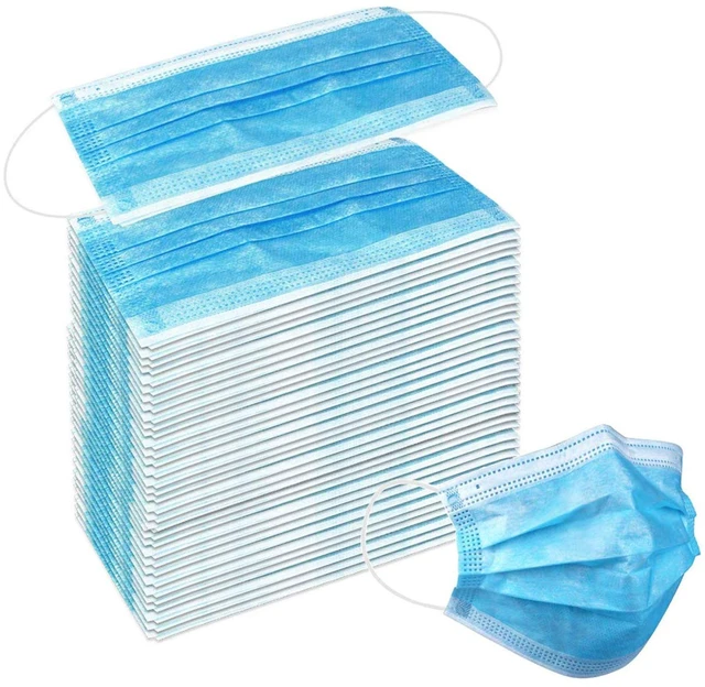 Main image of 120PCS Blue Masks, Disposable Face Mask, 3 Ply Protection Masks Non-Woven Fabric, Nose Clip Elastic Earloop travel and daily use, Breathable Face Mask for Audlts