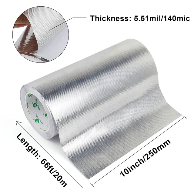 Alt view image 2 of 7 - Adhesive Aluminum Foil Heat Shield Tape 10inch x 66ft Barrier, Fiberglass Thermal Insulation Reflective Material High Temp Protectionn,1 Pack