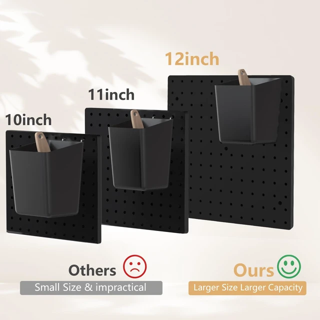 Alt view image 3 of 7 - Modular Plastic Pegboard Wall Organizer Kit, Black, 12x12, 4 Panels ABS material, wall mount storage kit, includes hooks and shelves, drill free or screw installation, for home & gaming room