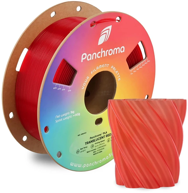 Main image of Panchroma Translucent PLA Filament 1.75mm, 1kg, Red Neatly Wound, Semi Transparent PLA, Easy Print & Smooth Feeding, Compatible with Bambu Lab & Most 3D Printers