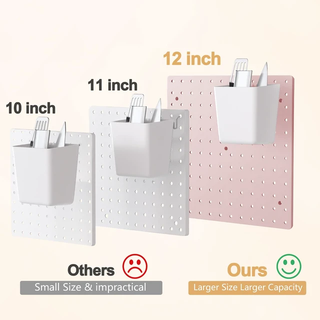 Alt view image 4 of 6 - Modular Plastic Pegboard Wall Organizer Kit, Pink, 12x12, 4 Panels ABS material, wall mount storage kit, includes hooks and shelves, drill free or screw installation, for home decor& bedroom