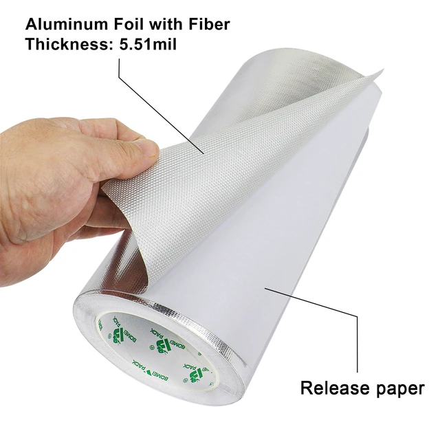 Alt view image 3 of 7 - Adhesive Aluminum Foil Heat Shield Tape 10inch x 66ft Barrier, Fiberglass Thermal Insulation Reflective Material High Temp Protectionn,1 Pack
