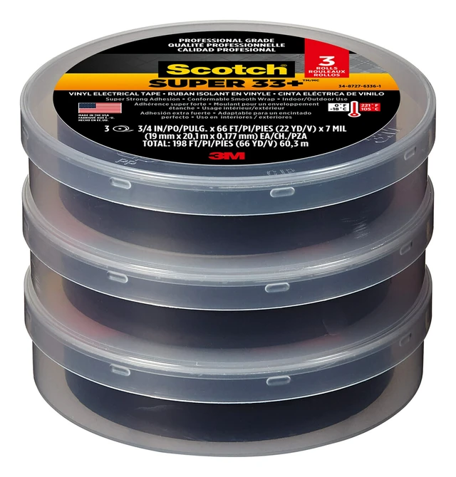 Alt view image 2 of 7 - 3M Super 33+ Vinyl Electrical Tape.75-Inch x 66-Foot, Pack of 10 Rolls, Insulates and Protects Against Abrasion and Moisture, Protective Jacketing up to 600V Splice Insulation (6132-BA-10)
