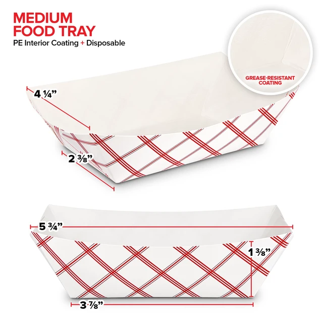 Alt view image 3 of 7 - Small Paper Food Boats (100 Pack) 1 Lb Disposable Red & White Checkered Trays, Eco Friendly Food Boat, Serving Boats for Concession Food & Condiments, Nacho Tray 4.25" x 2"