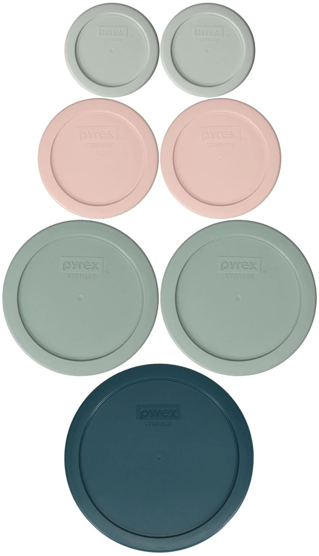 Main image of 7-Pc Modern Day Themed Food Storage Replacement Lids - Made in USA (1-Cup) White Mint | (2-Cup) Rosewater Pink | (4-Cup) Tranquil Green | (6/7-Cup) Tarragon Green | Meal Prep | Covers