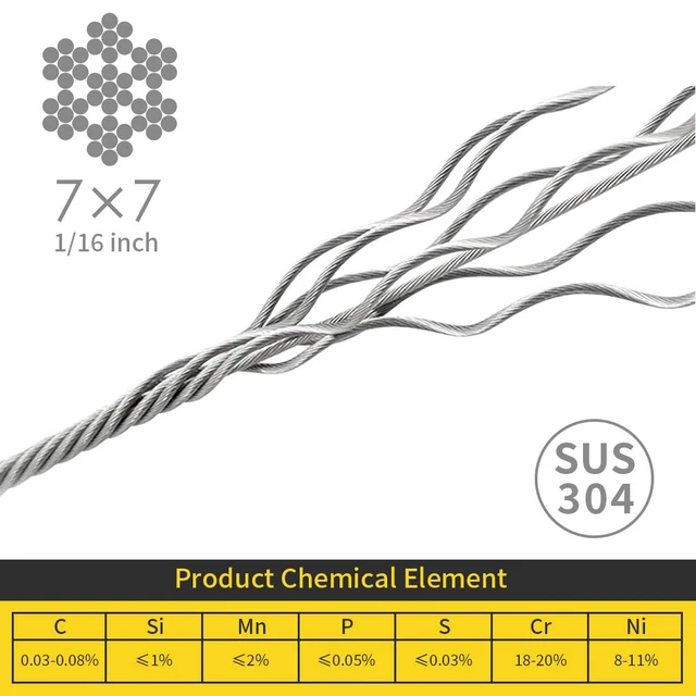 Alt view image 2 of 7 - 1/16 Wire Rope, 304 Stainless Steel Cable, Aircraft Cable, Steel Wire, 328FT with 150Pcs Crimping Sleeves, Clothes Line Wires, Trellis Wire, 7x7 368lbs Breaking Strength