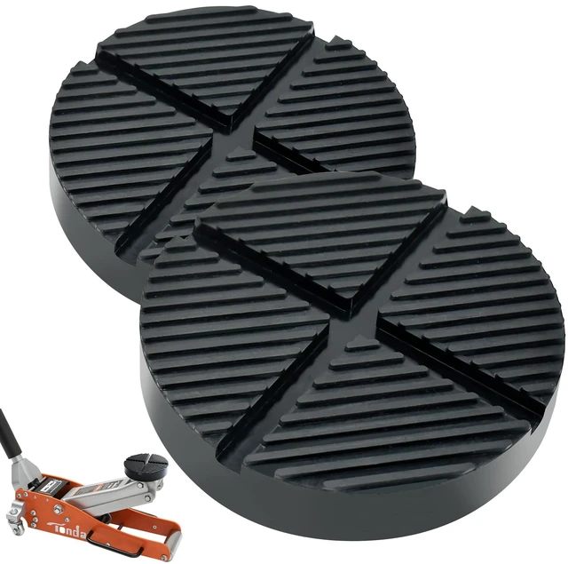 Main image of Floor Jack Pad, Pinch Weld Jack Adapter, Rubber Pad for Cars, 2 Pack Floor jack rubber pad with slotted grooves for pinch welds, durable rubber and a non-slip surface for secure vehicle lifting