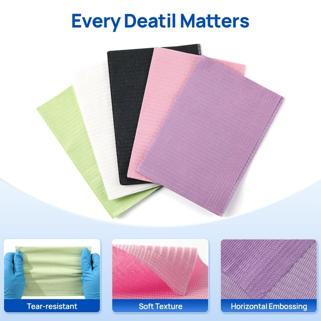 Alt view image 3 of 7 - 250 Pack Dental Bibs, White Dental Bibs Disposable 3 Ply Tattoo Bib Waterproof, 13" x 18" Table Covers, 2 Packs of 125