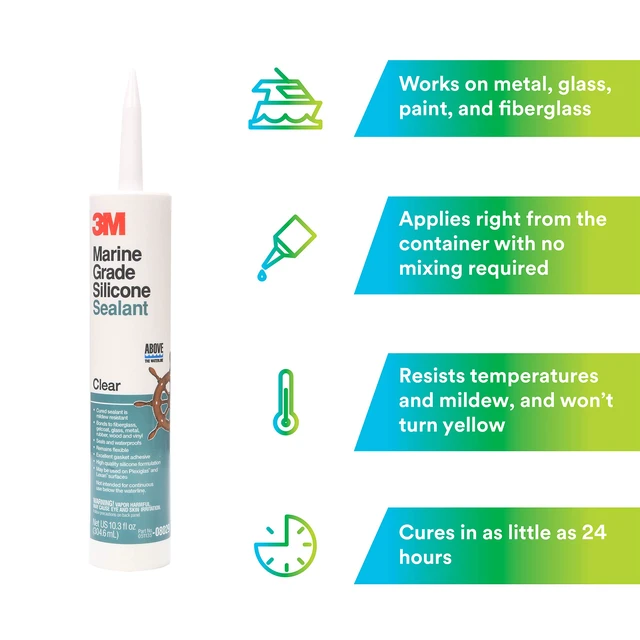 Alt view image 4 of 6 - Marine Grade Silicone Sealant, Clear, 304 mL Cartridge For above the waterline interior/exterior sealing on RVs, boats and more
