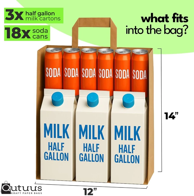 Alt view image 2 of 6 - Large Paper Bags with Handles Bulk - 50 Pcs 12x7x14 Large Paper Grocery Shopping Bags with Handles, Brown Sacks for Groceries, Recycling, Delivery, Take Out, To Go,