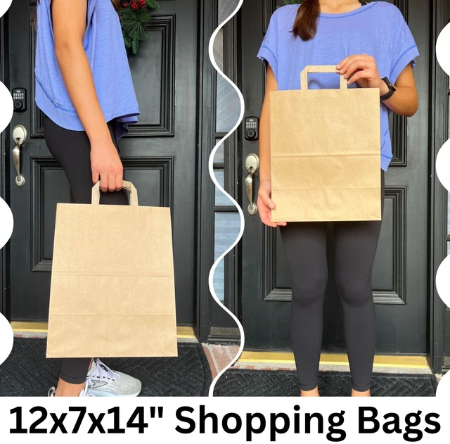 Alt view image 3 of 6 - Large Paper Bags with Handles Bulk - 50 Pcs 12x7x14 Large Paper Grocery Shopping Bags with Handles, Brown Sacks for Groceries, Recycling, Delivery, Take Out, To Go,