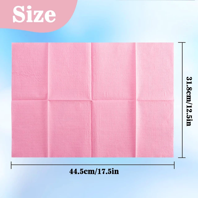 Alt view image 2 of 7 - 125pcs Dental Bibs Disposable - Pink Dentist Bib for Nail, Tattoo 18"x13" Nail Mat, Paper Towel, Napkins for Nail Table, Tattoo Tray Covers, Lash, Manicure Tech, Art Essential Stuff Supplies