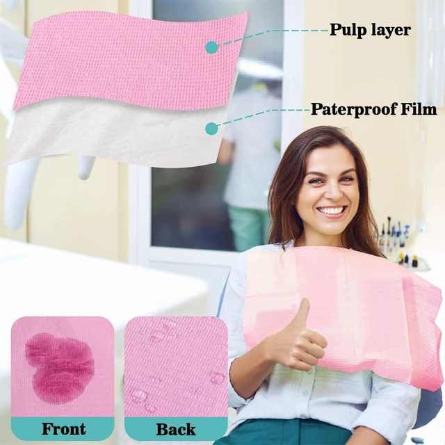 Alt view image 3 of 7 - 125pcs Dental Bibs Disposable - Pink Dentist Bib for Nail, Tattoo 18"x13" Nail Mat, Paper Towel, Napkins for Nail Table, Tattoo Tray Covers, Lash, Manicure Tech, Art Essential Stuff Supplies