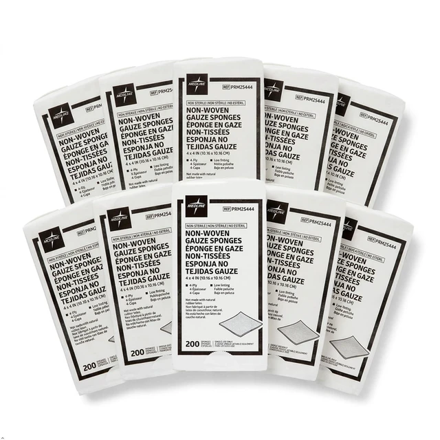 Main image of Non-Woven Non-Sterile Gauze Sponge, 4 x 4 Inch, 4-Ply Rayon/Polyester Blend, Virtually Non-Adherent, Less Linting, Balance of Strength and Absorbency, 10 Packs of 200