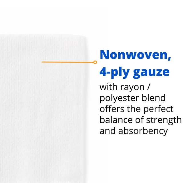 Alt view image 3 of 6 - Non-Woven Non-Sterile Gauze Sponge, 4 x 4 Inch, 4-Ply Rayon/Polyester Blend, Virtually Non-Adherent, Less Linting, Balance of Strength and Absorbency, 10 Packs of 200