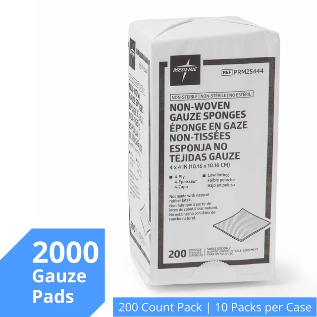 Alt view image 5 of 6 - Non-Woven Non-Sterile Gauze Sponge, 4 x 4 Inch, 4-Ply Rayon/Polyester Blend, Virtually Non-Adherent, Less Linting, Balance of Strength and Absorbency, 10 Packs of 200