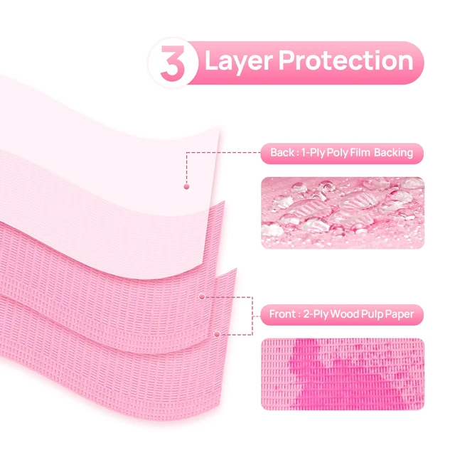 Alt view image 2 of 7 - 250 Pack Dental Bibs, Pink Dental Bibs Disposable 3-Ply, 13" x 18" Waterproof Tray Covers