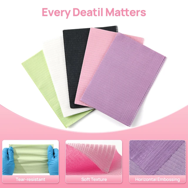 Alt view image 3 of 7 - 250 Pack Dental Bibs, Pink Dental Bibs Disposable 3-Ply, 13" x 18" Waterproof Tray Covers