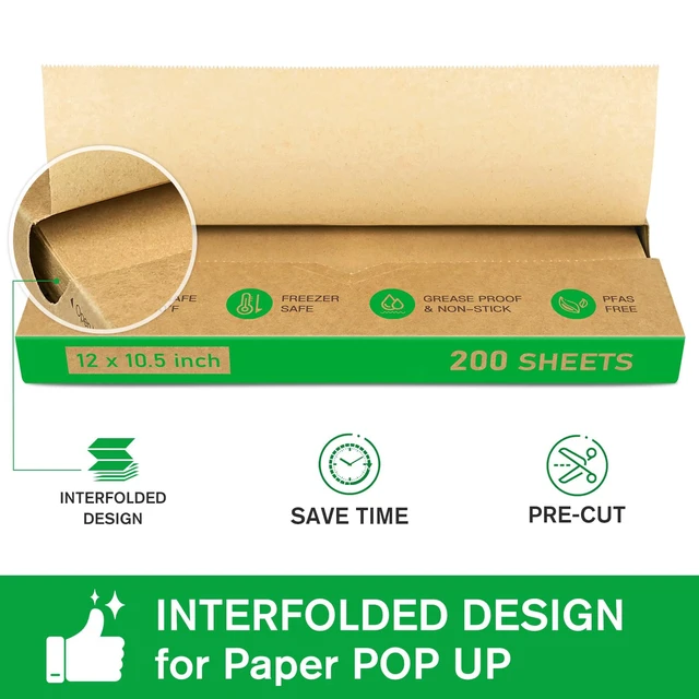 Alt view image 3 of 7 - Precut POP UP Deli Paper Sheet, 200 Pack, 12" x 10.5", Kraft Interfolded Heavy Paper, Waterproof & Grease-Resistant, for Food Wrap and Serving
