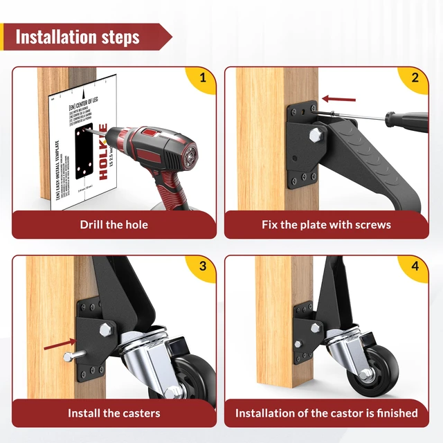 Alt view image 4 of 7 - Heavy Duty Workbench Casters 3 Inch Retractable Casters with Lifting and Lowering Function 360° Rotation Ideal for Workbenches or Other Equipment Maximum Load of 1100 lbs