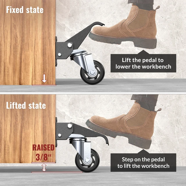 Alt view image 5 of 7 - Heavy Duty Workbench Casters 3 Inch Retractable Casters with Lifting and Lowering Function 360° Rotation Ideal for Workbenches or Other Equipment Maximum Load of 1100 lbs
