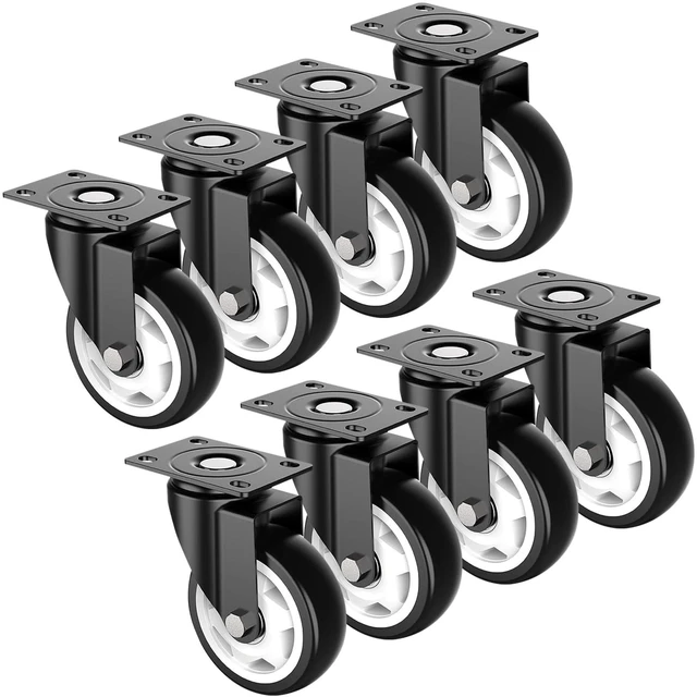 Main image of 4 Inch Heavy Duty Swivel Caster Wheels, No Brake, 8 Pack 2400lbs Max Capacity. Smooth rolling for heavy furniture, industrial workbenches & garage carts. Floor-safe durable steel