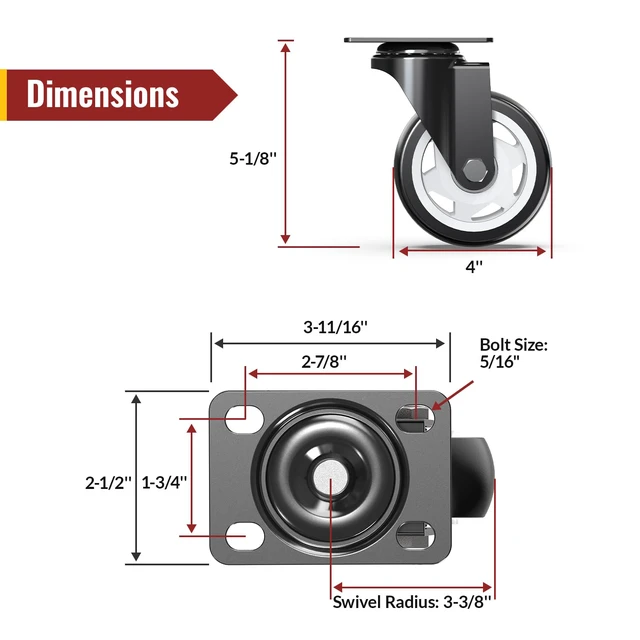 Alt view image 3 of 6 - 4 Inch Heavy Duty Swivel Caster Wheels, No Brake, 8 Pack 2400lbs Max Capacity. Smooth rolling for heavy furniture, industrial workbenches & garage carts. Floor-safe durable steel